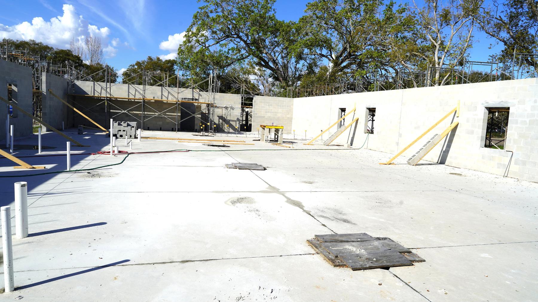 Interior of the new masjid under construction, walls up and floor slab complete